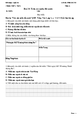 Phiếu Bài tập hằng ngày Tiếng Việt 2 - Bài 26: Trên các miền đất nước - Kết nối tri thức (Năm học 2026-2027)