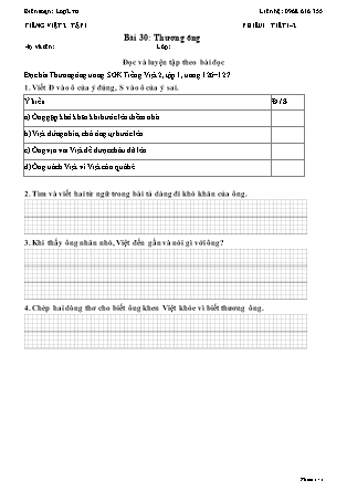 Phiếu Bài tập hằng ngày Tiếng Việt 2 - Bài 30: Thương ông - Kết nối tri thức (Năm học 2026-2027)