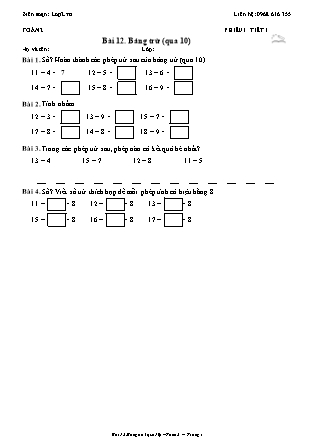 Phiếu Bài tập hằng ngày Toán Lớp 2 - Bài 12. Bảng trừ (qua 10) - Kết nối tri thức (Năm học 2026-2027)