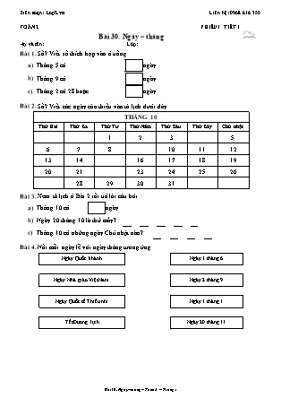 Phiếu Bài tập hằng ngày Toán Lớp 2 - Bài 30. Ngày – tháng - Kết nối tri thức (Năm học 2026-2027)