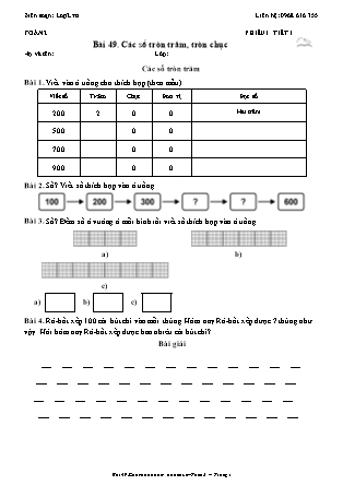 Phiếu Bài tập hằng ngày Toán Lớp 2 - Bài 49. Các số tròn trăm, tròn chục - Kết nối tri thức (Năm học 2026-2027)