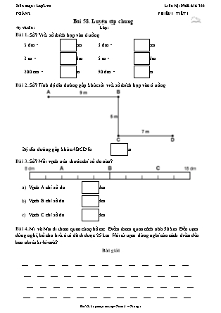 Phiếu Bài tập hằng ngày Toán Lớp 2 - Bài 58. Luyện tập chung - Kết nối tri thức (Năm học 2026-2027)