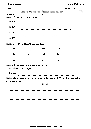 Phiếu Bài tập hằng ngày Toán Lớp 2 - Bài 68. Ôn tập các số trong phạm vi 1 000 - Kết nối tri thức (Năm học 2026-2027)
