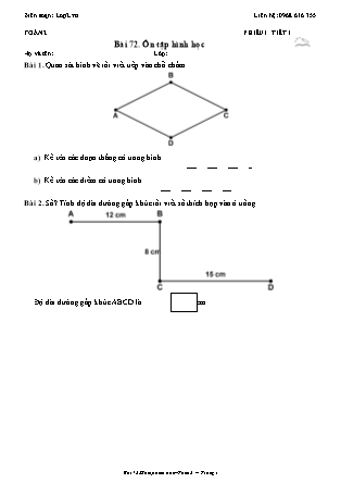 Phiếu Bài tập hằng ngày Toán Lớp 2 - Bài 72. Ôn tập hình học - Kết nối tri thức (Năm học 2026-2027)