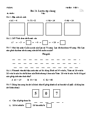 Phiếu Bài tập hằng ngày Toán Lớp 2 - Bài 24. Luyện tập chung - Kết nối tri thức (Năm học 2026-2027)