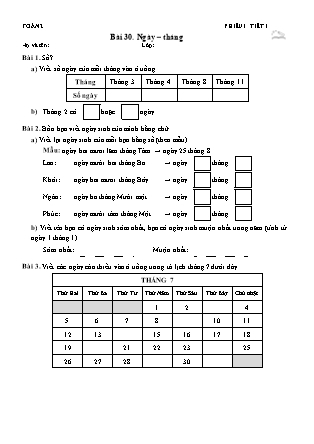 Phiếu Bài tập hằng ngày Toán Lớp 2 - Bài 30. Ngày – tháng - Kết nối tri thức (Năm học 2026-2027)