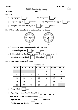 Phiếu Bài tập hằng ngày Toán Lớp 2 - Bài 32. Luyện tập chung - Kết nối tri thức (Năm học 2026-2027)