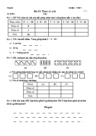 Phiếu Bài tập hằng ngày Toán Lớp 2 - Bài 38. Thừa số, tích - Kết nối tri thức (Năm học 2026-2027)