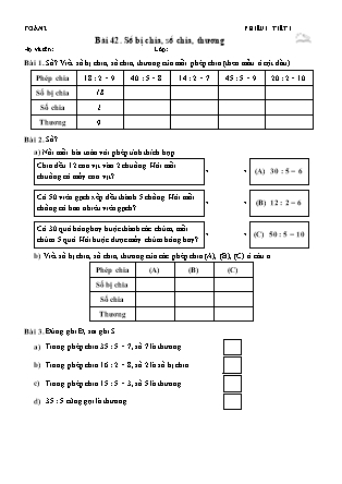 Phiếu Bài tập hằng ngày Toán Lớp 2 - Bài 42. Số bị chia, số chia, thương - Kết nối tri thức (Năm học 2026-2027)