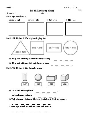 Phiếu Bài tập hằng ngày Toán Lớp 2 - Bài 63. Luyện tập chung - Kết nối tri thức (Năm học 2026-2027)