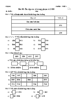 Phiếu Bài tập hằng ngày Toán Lớp 2 - Bài 68. Ôn tập các số trong phạm vi 1 000 - Kết nối tri thức (Năm học 2026-2027)