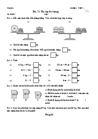 Phiếu Bài tập hằng ngày Toán Lớp 2 - Bài 73. Ôn tập đo lường - Kết nối tri thức (Năm học 2026-2027)